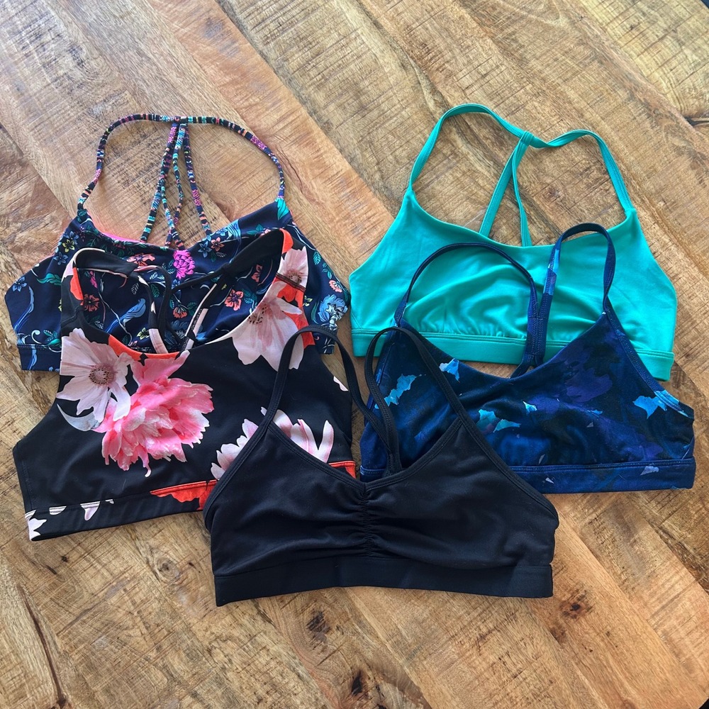 Bundle of 5 Old Navy Active Sports Bras Women's Large Floral Teal Black Strappy